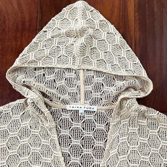 Trina Turk crochet hooded cover up/ kimono S - Picture 3 of 11